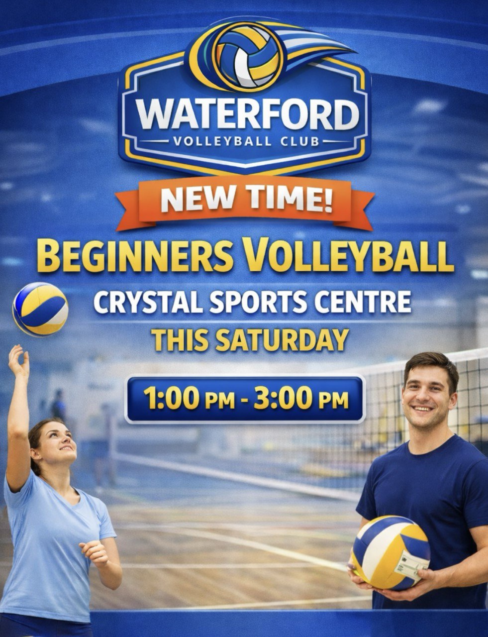 Beginners volleyball — Crystal Sports Centre, Saturday 1:00 PM - 3:00 PM